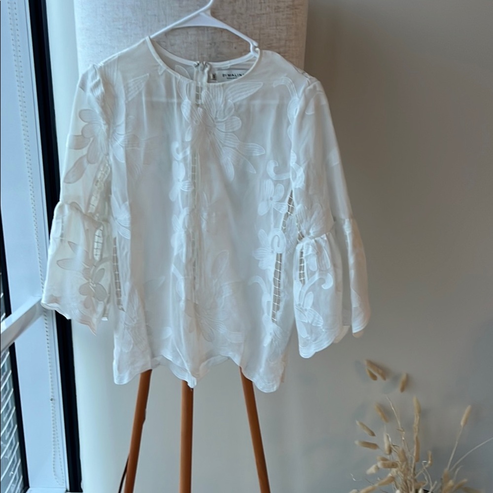 White Floral Embroidered Blouse - By Malina